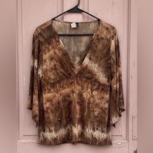Vintage Lollol USA Brown Fairy Bell 3/4 Sleeves V Neck Y2K 2000s Blouse Size M